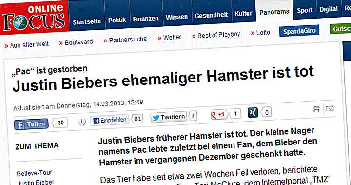 biebers_hamster Schreckensmeldung auf FOCUS Online: Biebers Hamster ist tot!